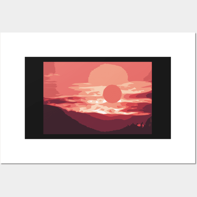 Burning sunset, splendid mountain landscape, geometric print Wall Art by KINKDesign